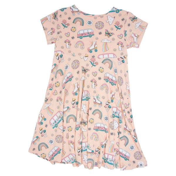retro-roller-skates-cap-sleeve-swirly-girl-dress Sweet Bamboo - Sophia's StyleDresses-1